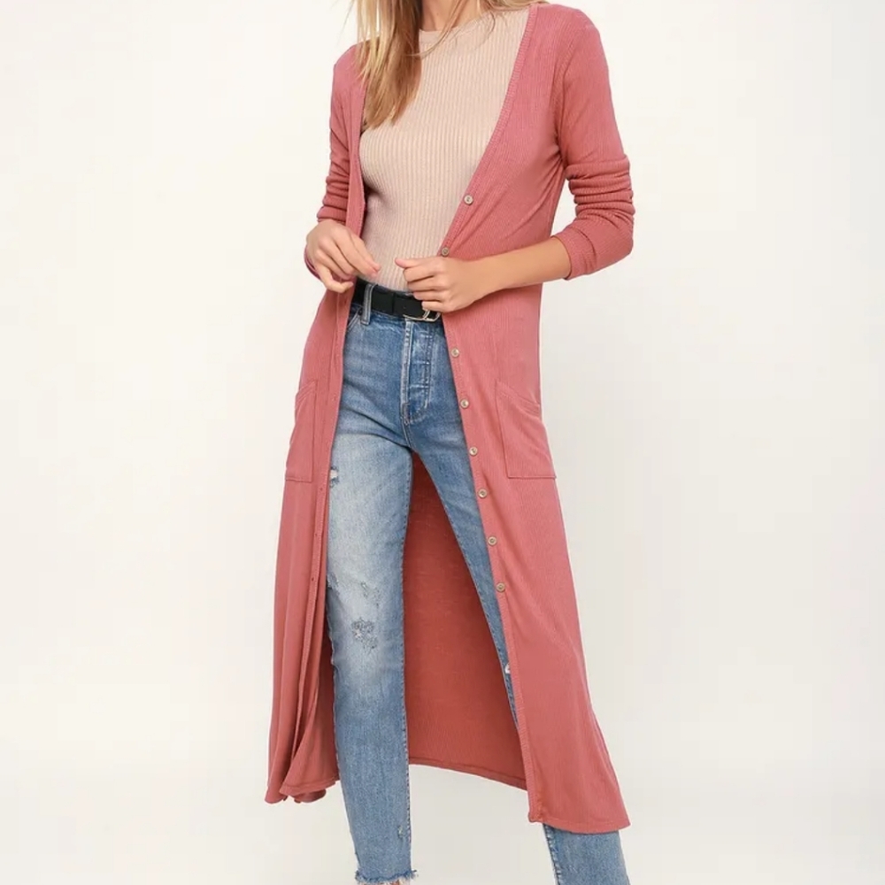 Long pink cardigan